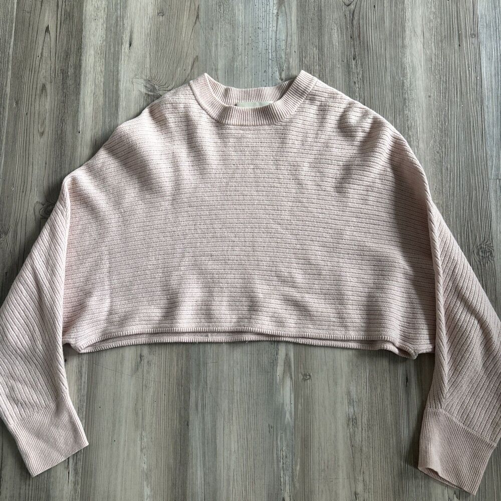 Wilfred Free Aritzia Cropped Mock Neck Knit Wool Linen Sweater Baby Pink Medium
